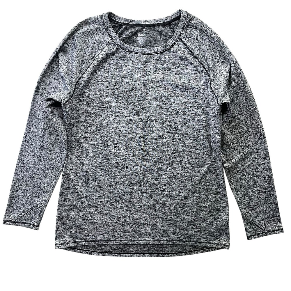 ClimateRight by Cuddl Duds Womens L Gray Black Novel Thumbhole Base Layer LS Top